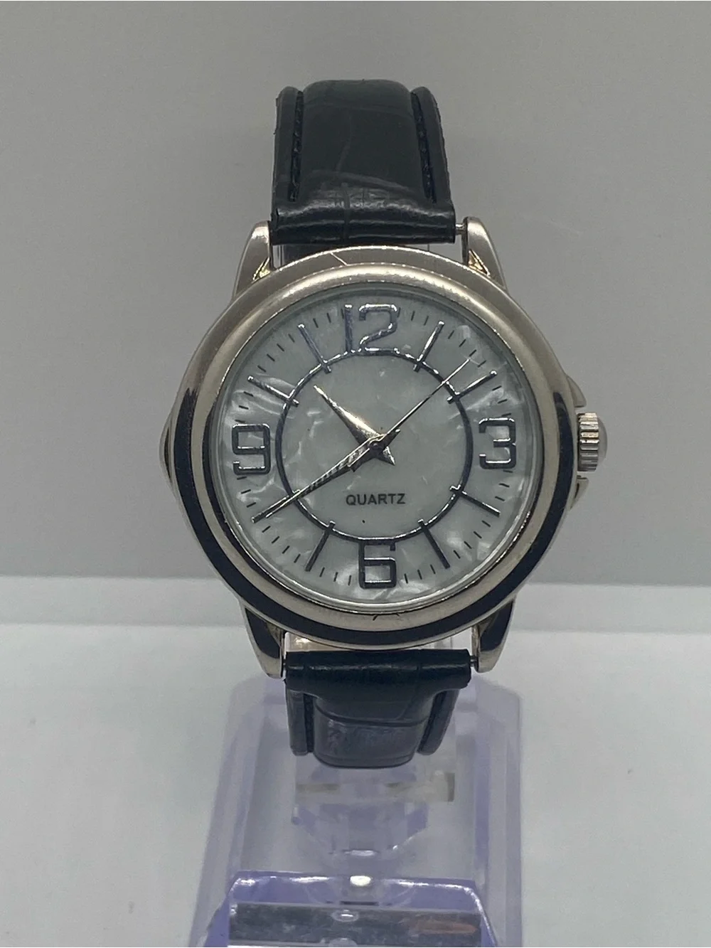 Silver Case Black Strap Mens Quartz Watch